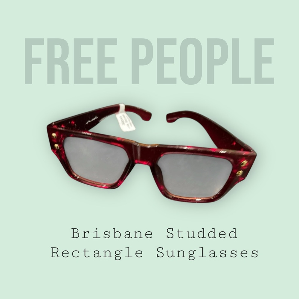 Free People Red Brisbane Studded Rectangle Sunglasses NWT